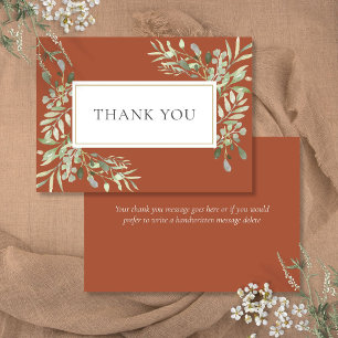 Elegant Gold Terracotta Greenery Foliage Thank You Card