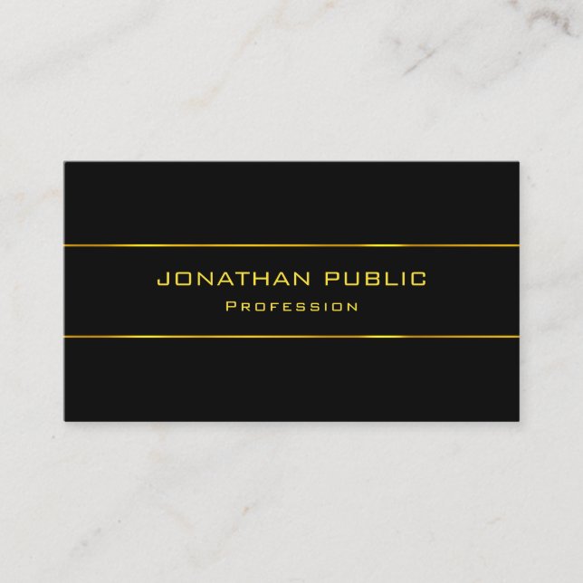 Elegant Gold Text Black Template Professional Business Card (Front)