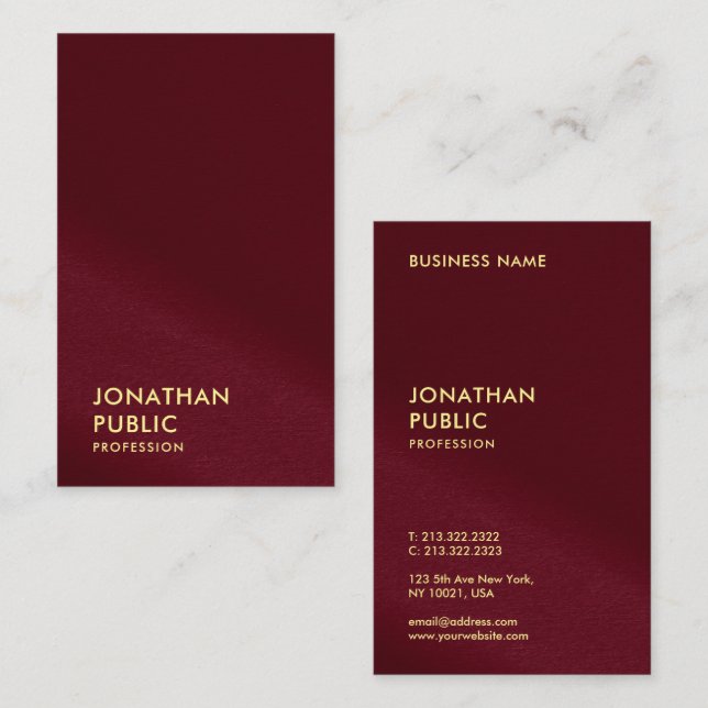 Elegant Gold Text Burgundy Red Luxury Oceania Business Card (Front/Back)