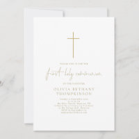 Elegant Gold Text Cross First Holy Communion