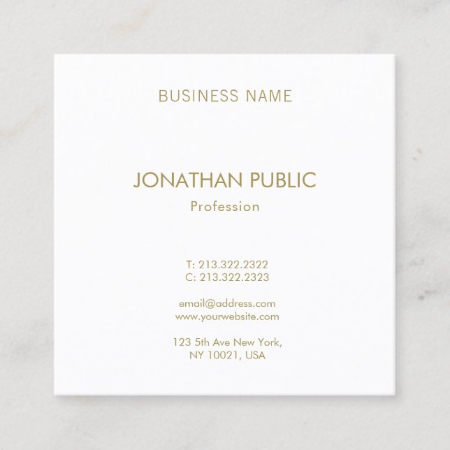 Elegant Gold Text Font Modern Simple Template Square Business Card (Front)