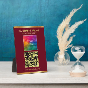 Elegant Gold Text QR Code Upload Company Logo Plaque