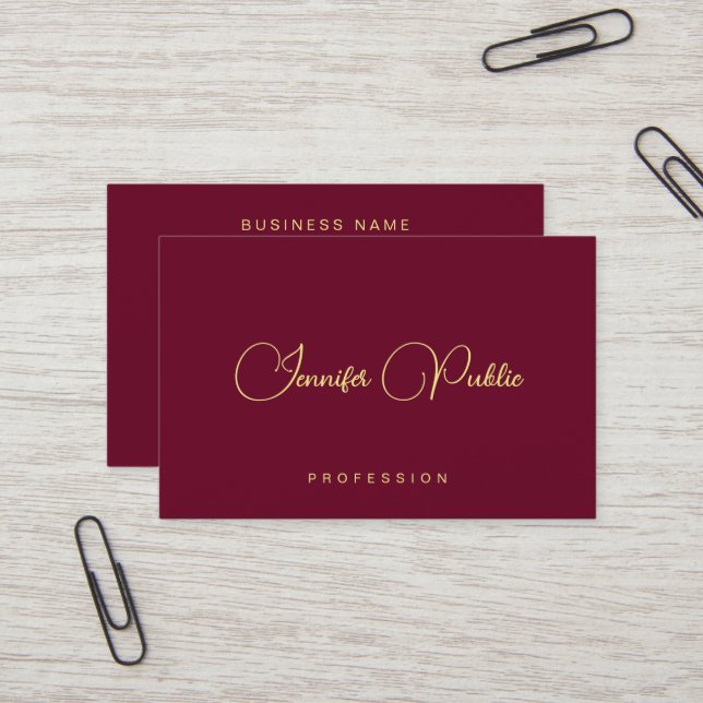 Elegant Gold Text Script Euro Size Premium Silk Business Card (Front/Back In Situ)