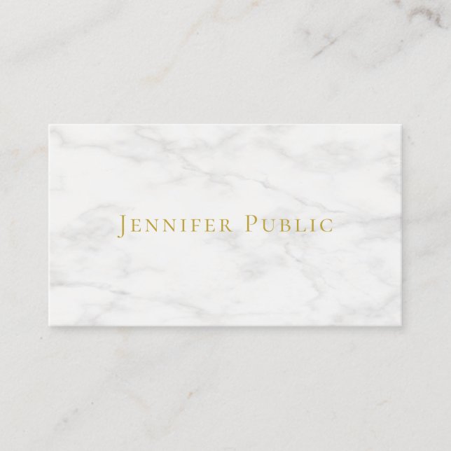Elegant Gold Text White Marble Minimalist Modern Business Card (Front)