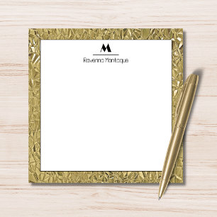 Elegant Gold Texture Black Border Monogram Name Card