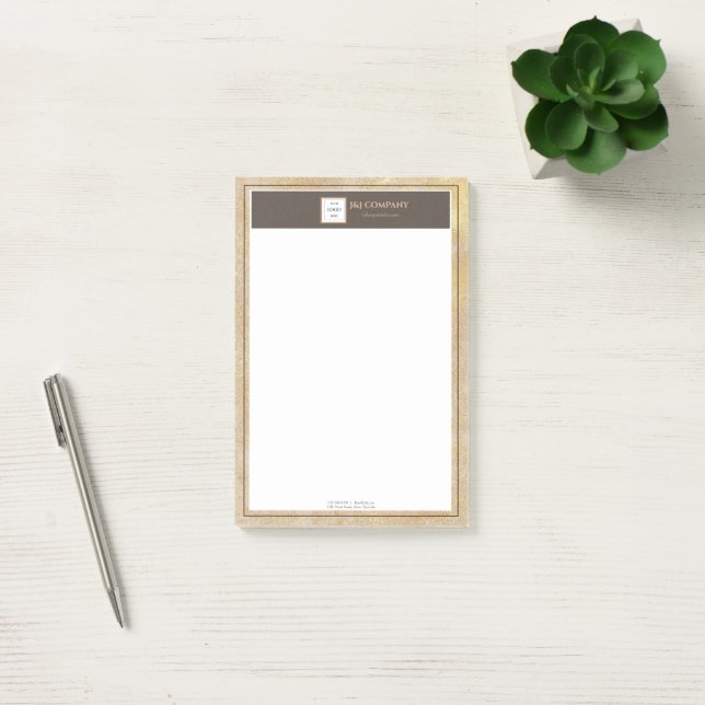 Elegant Gold Texture Brown Frame Logo Post-it Notes (Office)