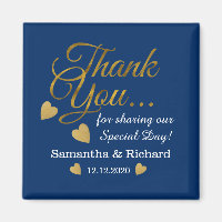 Elegant Gold Thank You Blue Wedding Favour