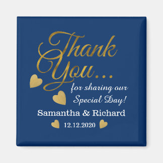 Elegant Gold Thank You Blue Wedding Favour Magnet