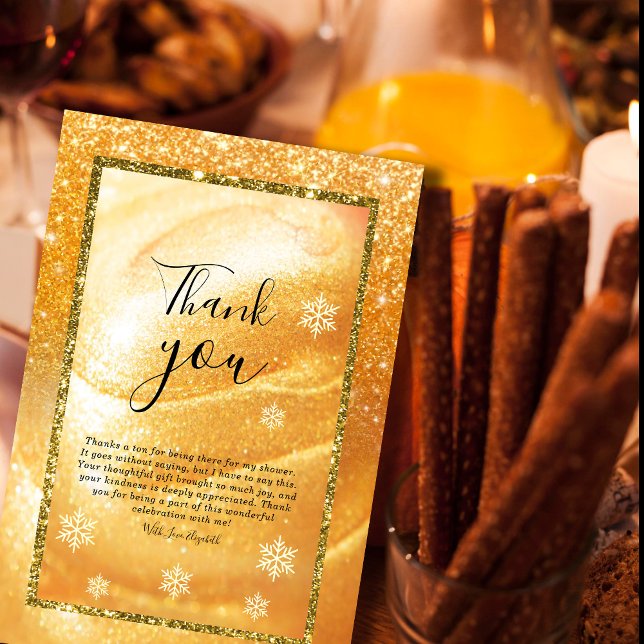 Elegant Gold Thank You Card | Glitter and Pearl (Elegant Gold Thank You Card | Glitter and Pearl#zazzlemade #thankyouwedding #christmas#goldenlights)