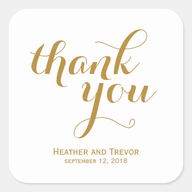 Elegant Gold Thank You Favour Square Sticker (Front)
