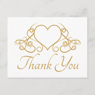 Elegant Gold Thank You Heart Wedding Party Love Postcard