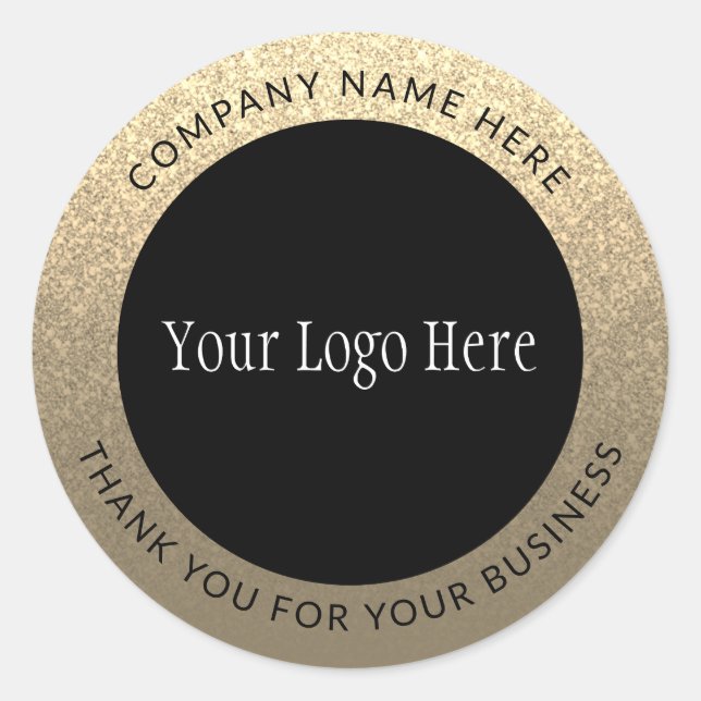 Elegant Gold Thank You Logo Business Glitter Classic Round Sticker (Front)