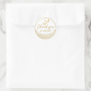 Elegant Gold Thank You So Much — Party Favor Stick Classic Round Sticker