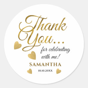 Elegant Gold Thank You Typography Party Favor   Classic Round Sticker