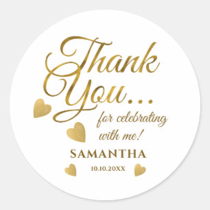 Elegant Gold Thank You Typography Party Favour   Classic Round Sticker