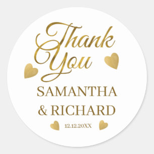 Elegant Gold Thank You Wedding Favour Classic Round Sticker