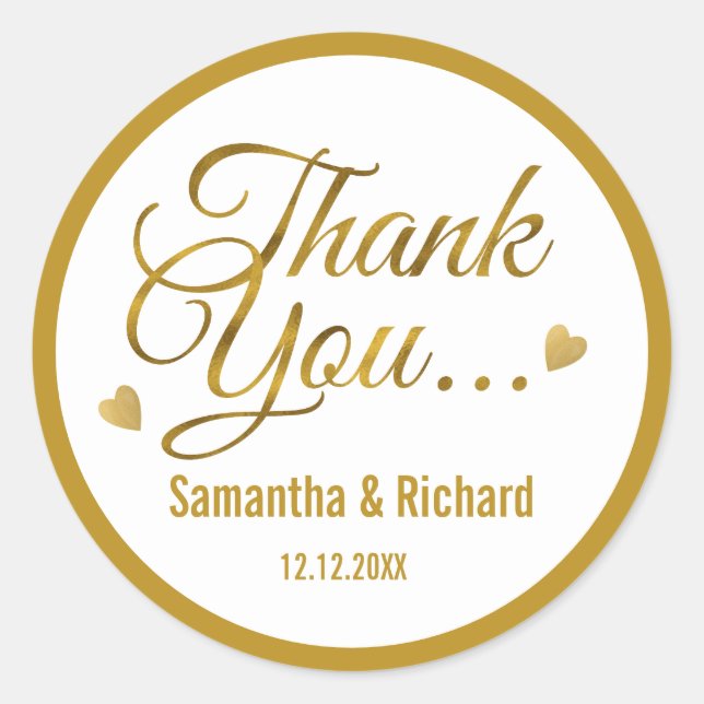 Elegant Gold Thank You Wedding Favour Classic Round Sticker (Front)