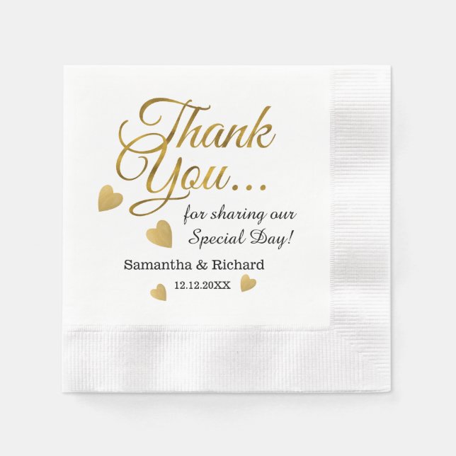 Elegant Gold Thank You Wedding Napkin (Front)