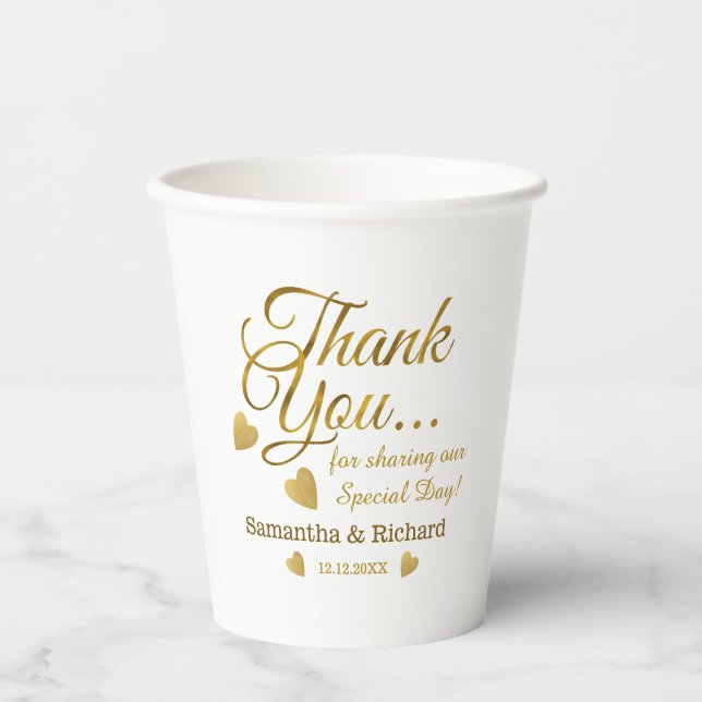  Elegant Gold Thank You Wedding Party Paper Cups (Front)