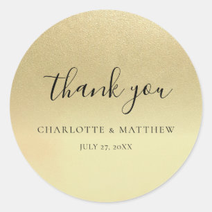 Elegant Gold Thank You Wedding Round Sticker