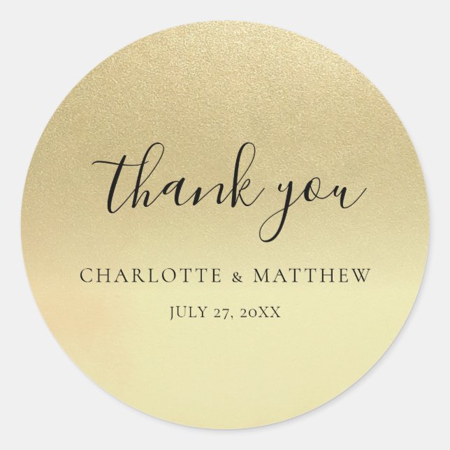 Elegant Gold Thank You Wedding Round Sticker (Front)