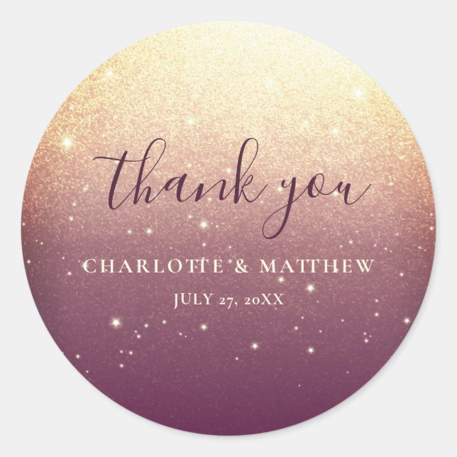 Elegant Gold Thank You Wedding Round Sticker (Front)
