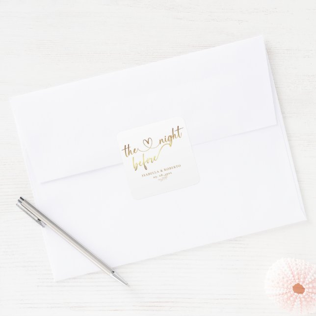 Elegant Gold The Night Before Wedding Square Sticker (Envelope)