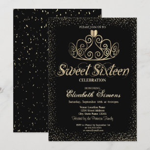 Elegant Gold Tiara Confetti  Sweet 16 Invitation