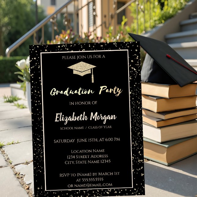 Elegant Gold Tiara Glitter Graduation Cap,Confetti Invitation (Creator Uploaded)