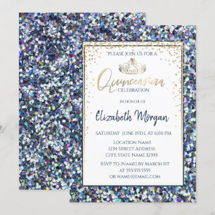 Elegant Gold Tiara,Sequins Diamonds Quinceanera Invitation