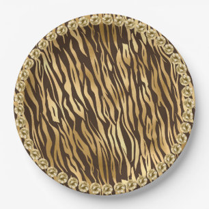 Elegant Gold Tiger Girly Pretty Paper Plate