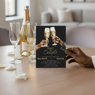 Elegant Gold Toast Couple Engagement Celebration Invitation