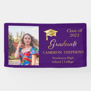 Elegant Gold Tone on Purple Graduate Photo Banner