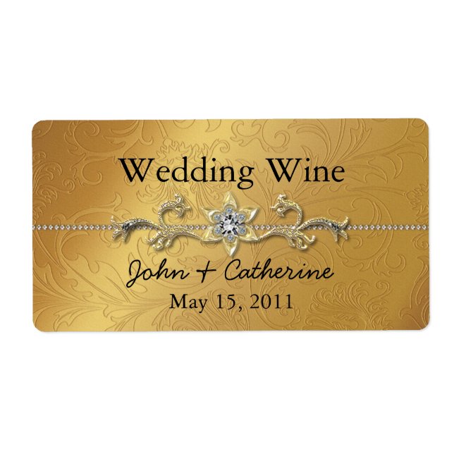 Elegant Gold Tone Wedding Wine Labels (Front)