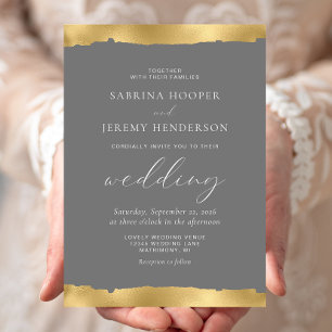Elegant Gold Torn Edge Grey Invitation