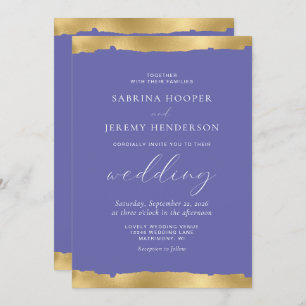 Elegant Gold Torn Edge Very Peri Wedding Invitation