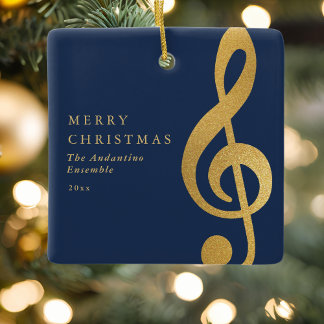 Elegant Gold Treble Clef Music Choir Christmas Ceramic Ornament