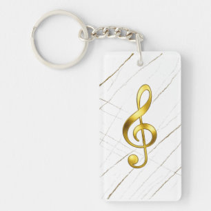 Elegant Gold Treble Clef on Black Marble Key Ring