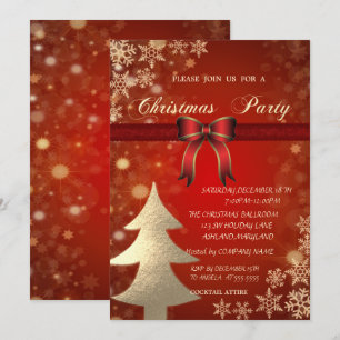 Elegant Gold Tree, Bow Corporate Christmas Party Invitation