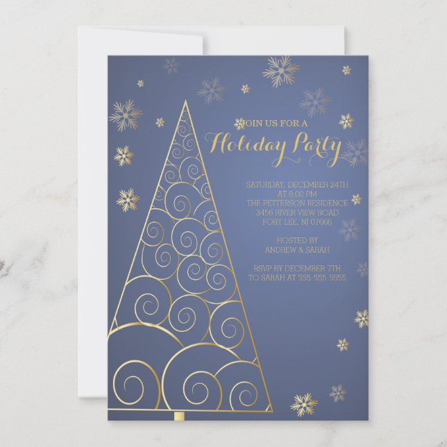 Elegant Gold Tree Christmas Party Invitation (Front)