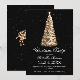 Elegant Gold Tree Christmas Party w/ buffalo Invitation