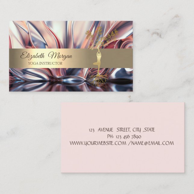 Elegant Gold Tree Lotus Yoga Abstract Business Card (Front/Back)