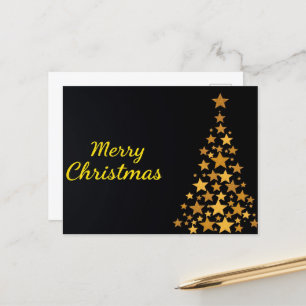Elegant Gold Tree Merry Christmas on Black Postcard
