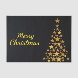 Elegant Gold Tree Merry Christmas on Black Tissue Paper