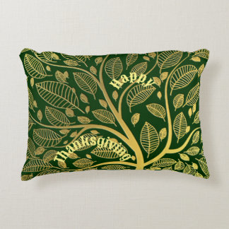 Elegant Gold Tree Of Life Green Happy Thanksgiving Decorative Cushion