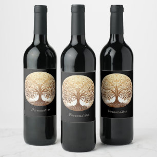 Elegant Gold Tree of Life Spiritual Zen Wine Label