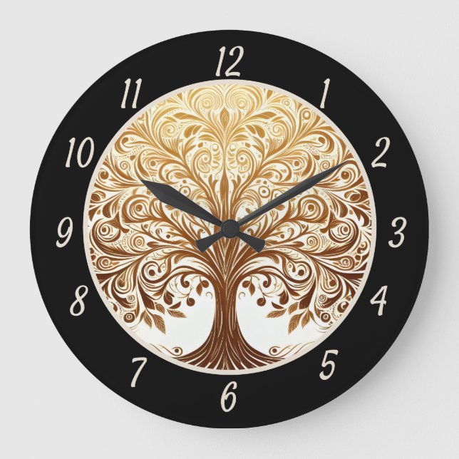 Elegant Gold Tree of Life Spiritual Zen Yoga Large Clock (Front)