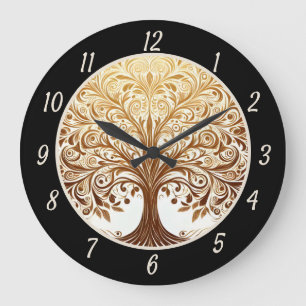 Elegant Gold Tree of Life Zen Yoga Large Clock