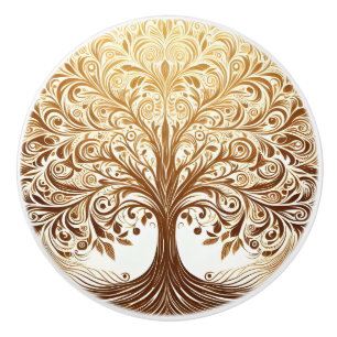 Elegant Gold Tree of Life Zen Yoga Namaste Ceramic Knob