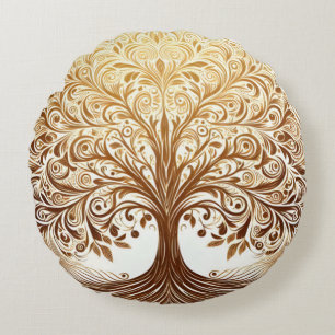Elegant Gold Tree of Life Zen Yoga Namaste Round Cushion